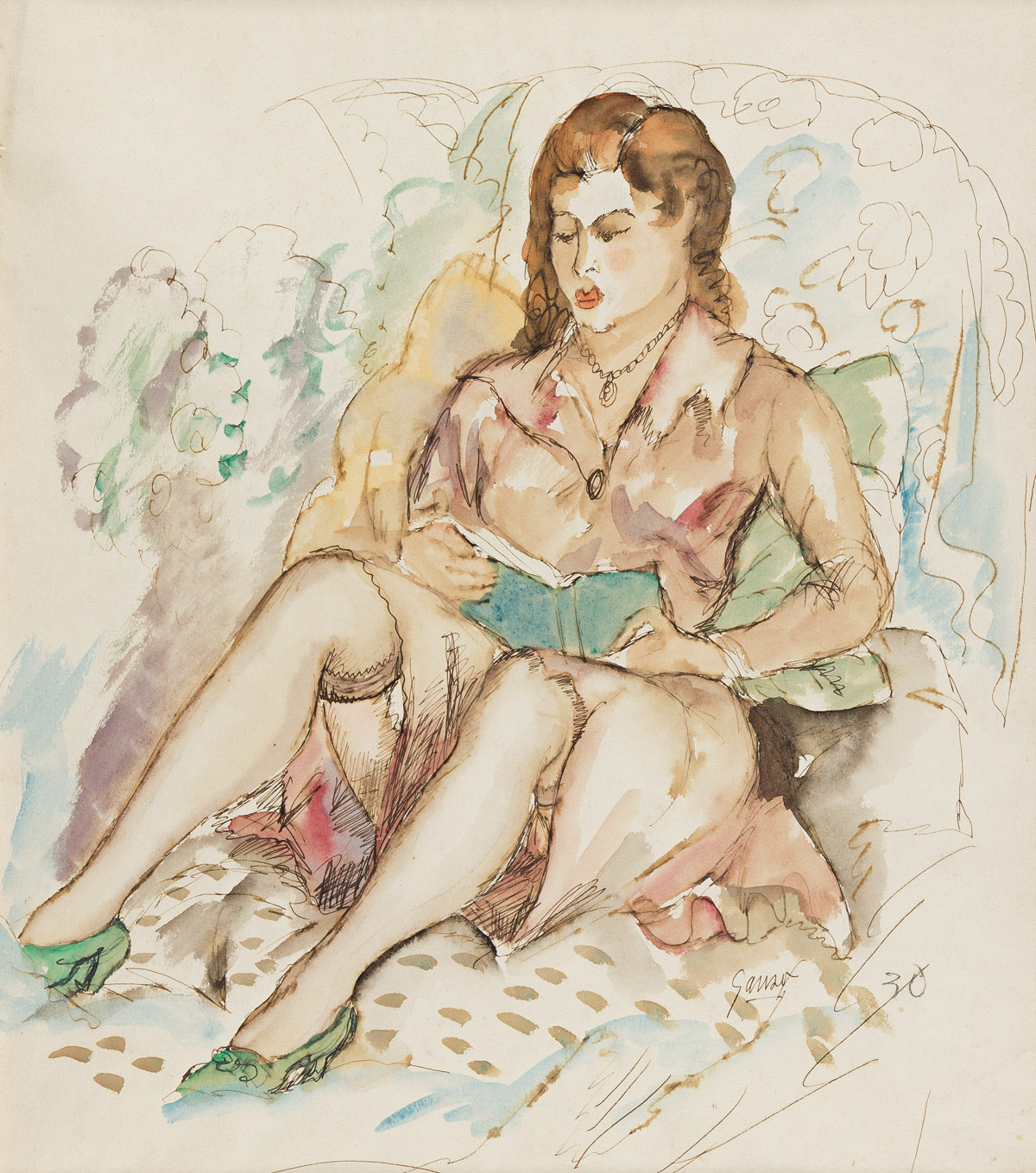 EMIL GANSO (1895-1941) Seated Girl Reading.